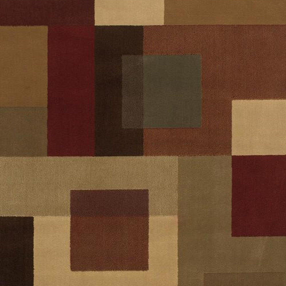 3'X8' Red And Tan Geometric Runner Rug