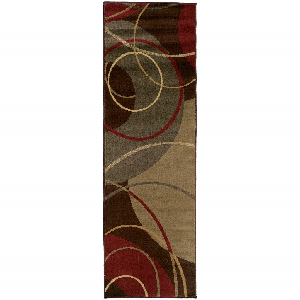 5'X8' Brown And Red Abstract Area Rug