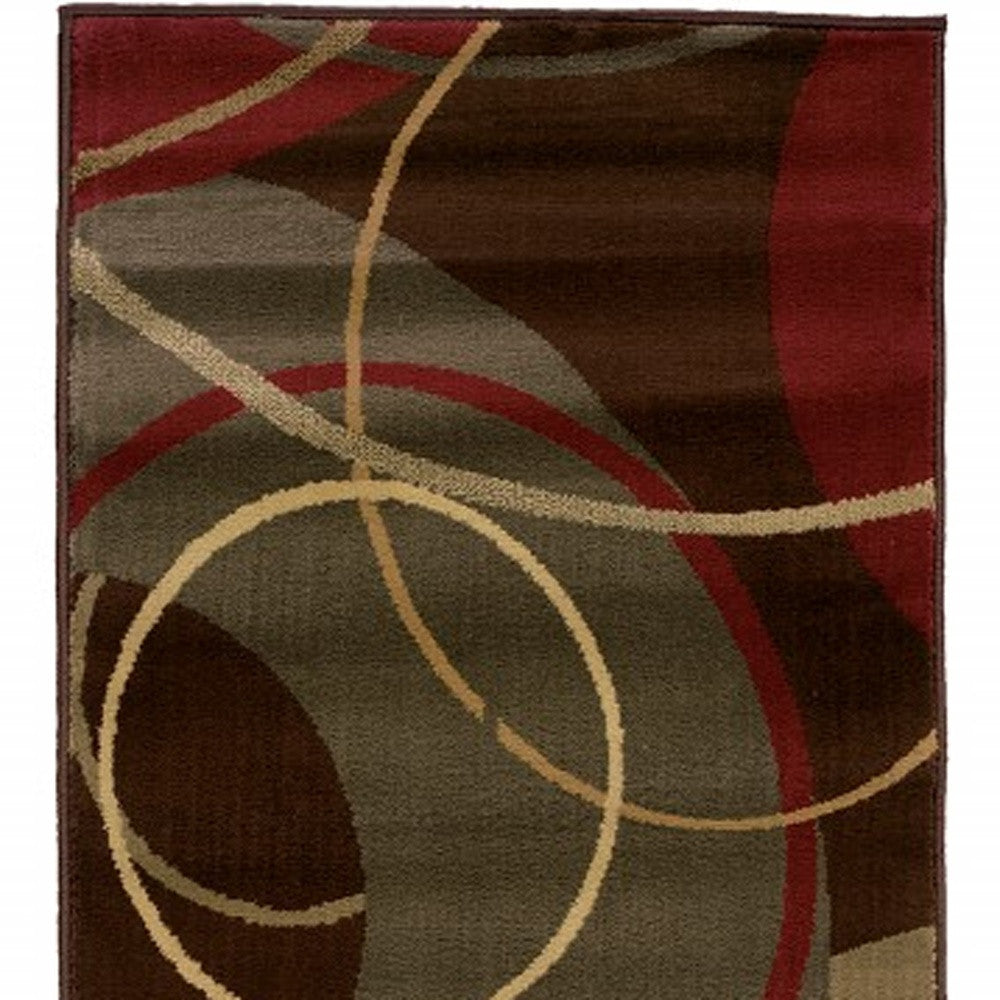 5'X8' Brown And Red Abstract Area Rug