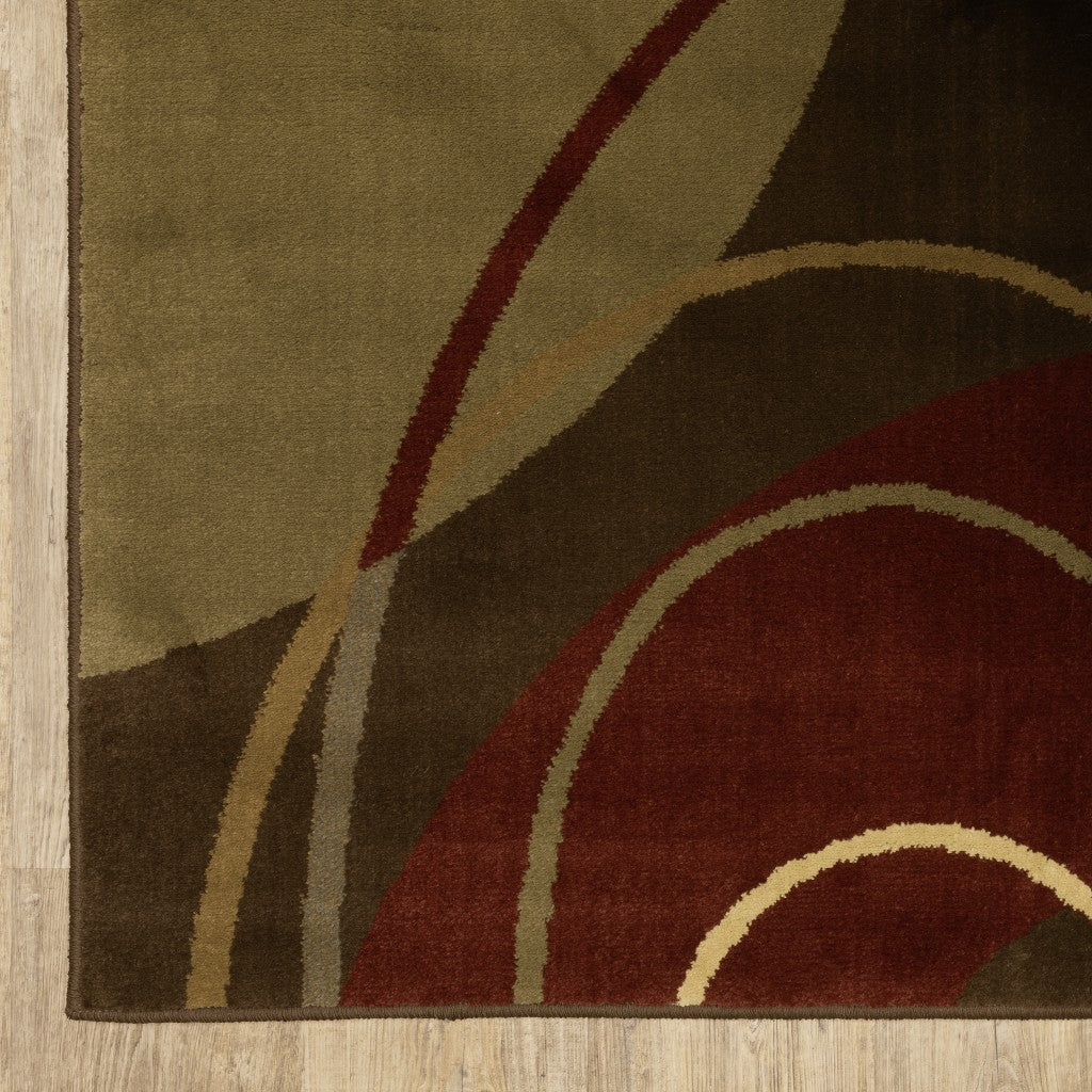 5'X8' Brown And Red Abstract Area Rug