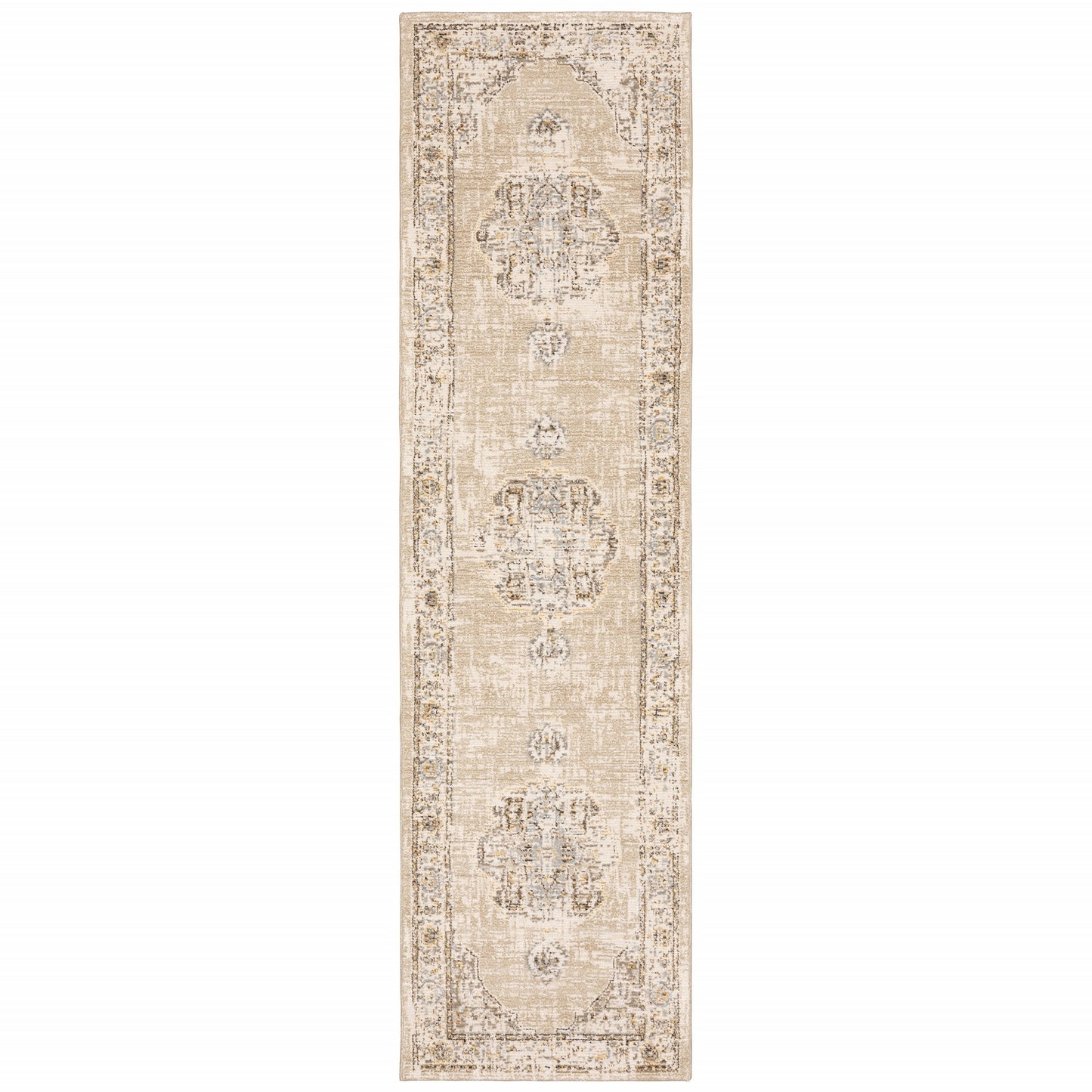 5'X8' Beige And Ivory Center Jewel Area Rug