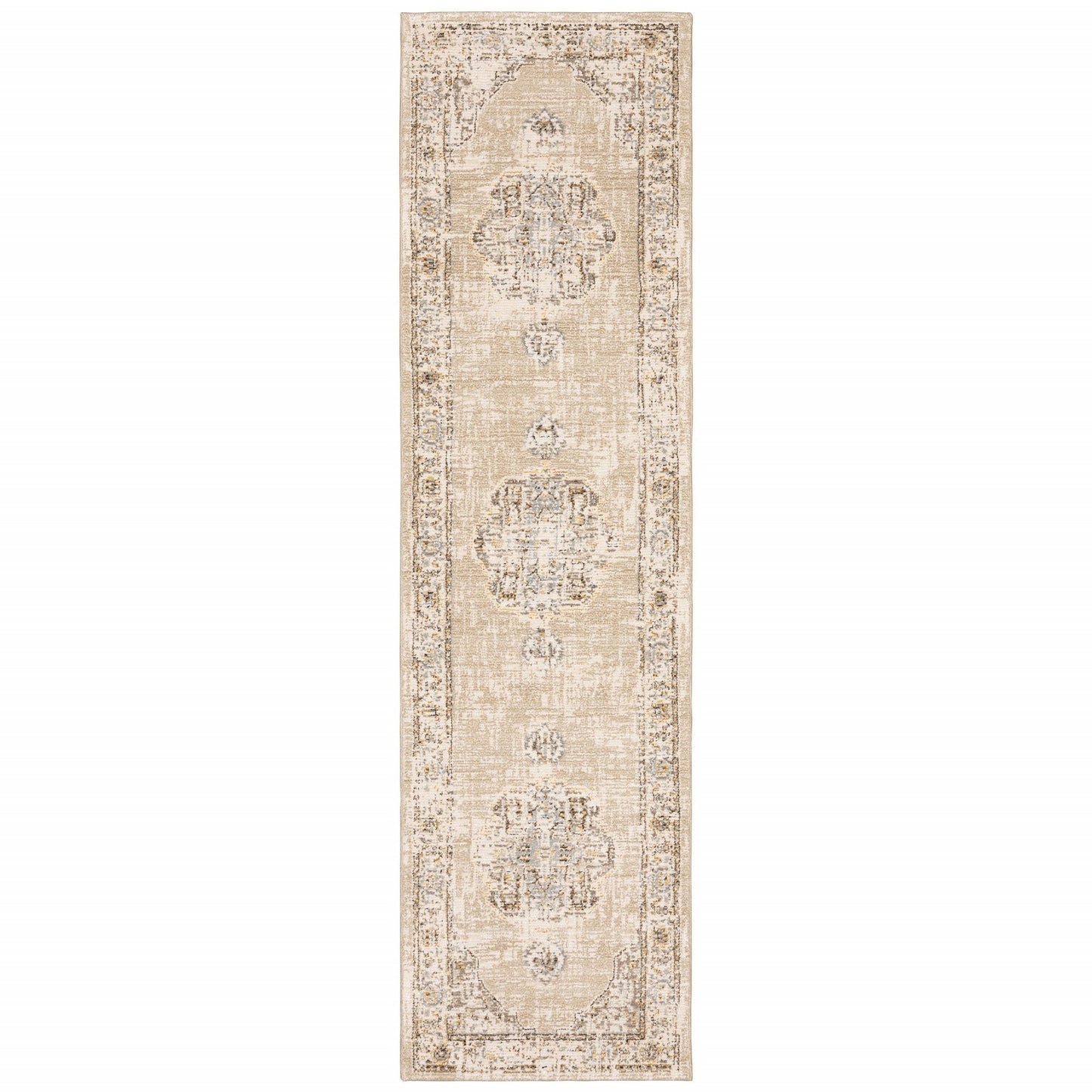 5'X8' Beige And Ivory Center Jewel Area Rug