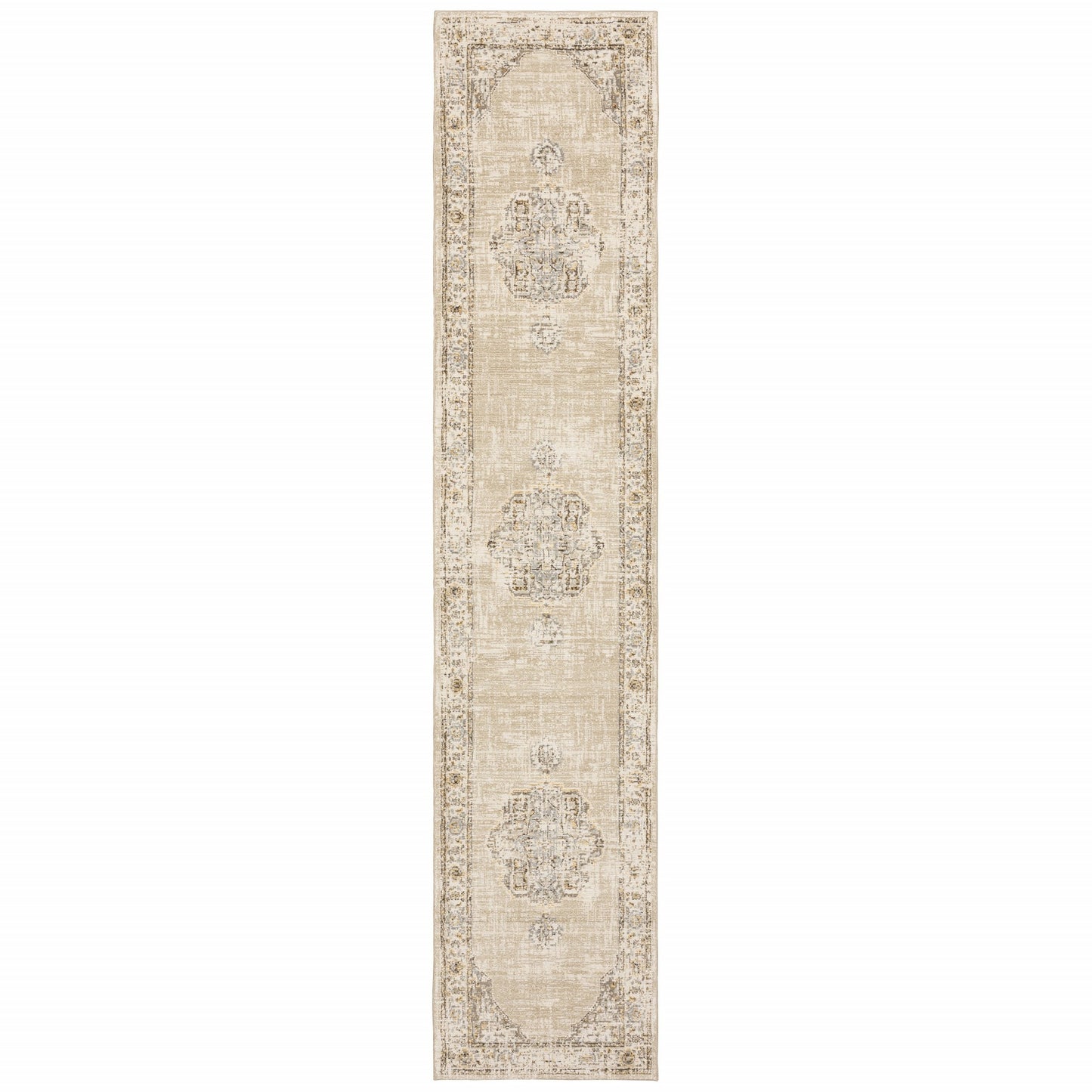 5'X8' Beige And Ivory Center Jewel Area Rug