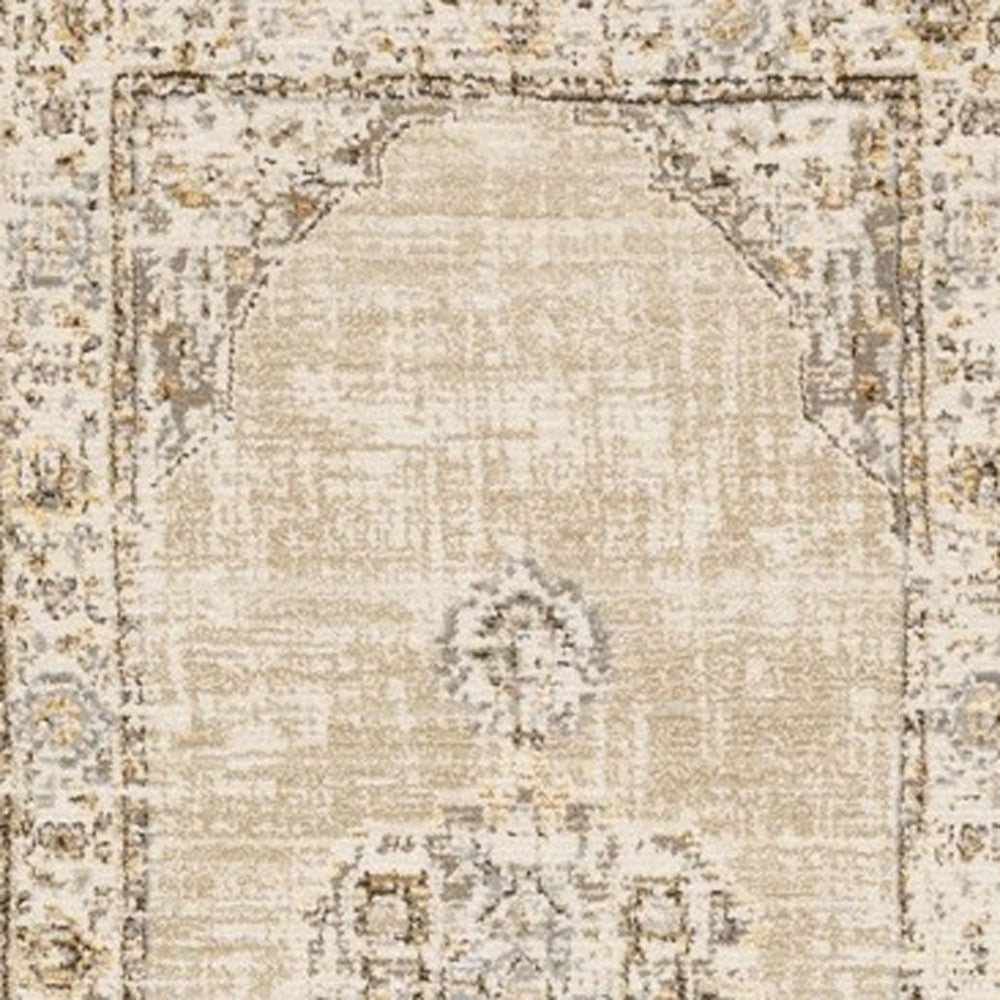 5'X8' Beige And Ivory Center Jewel Area Rug