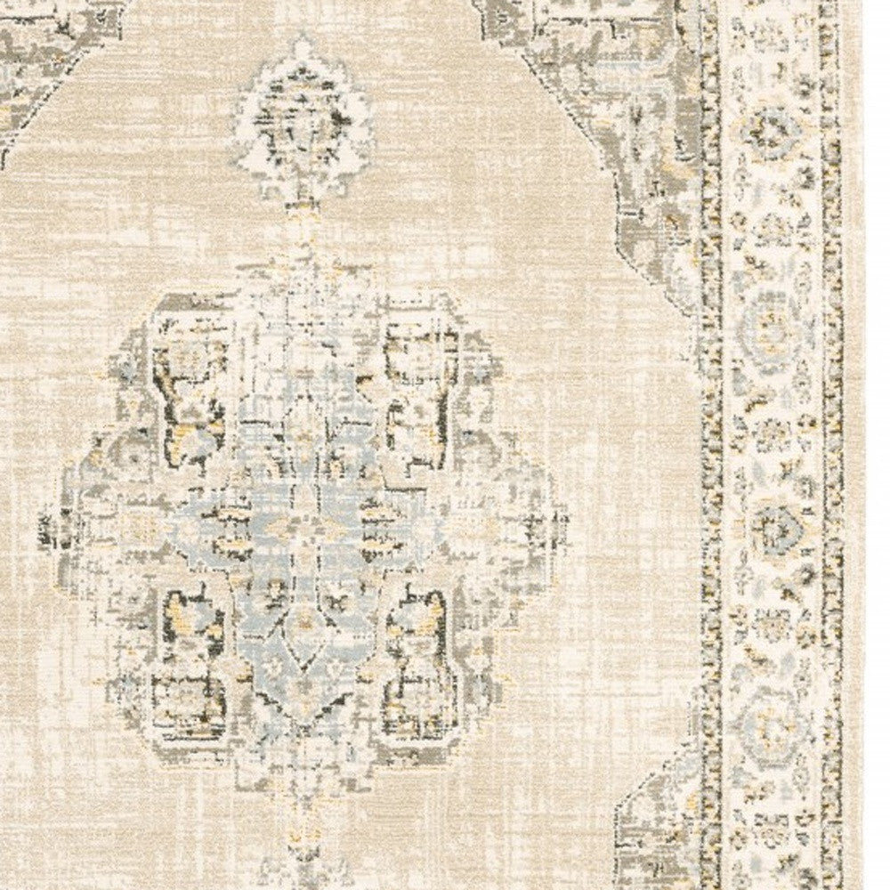 5'X8' Beige And Ivory Center Jewel Area Rug