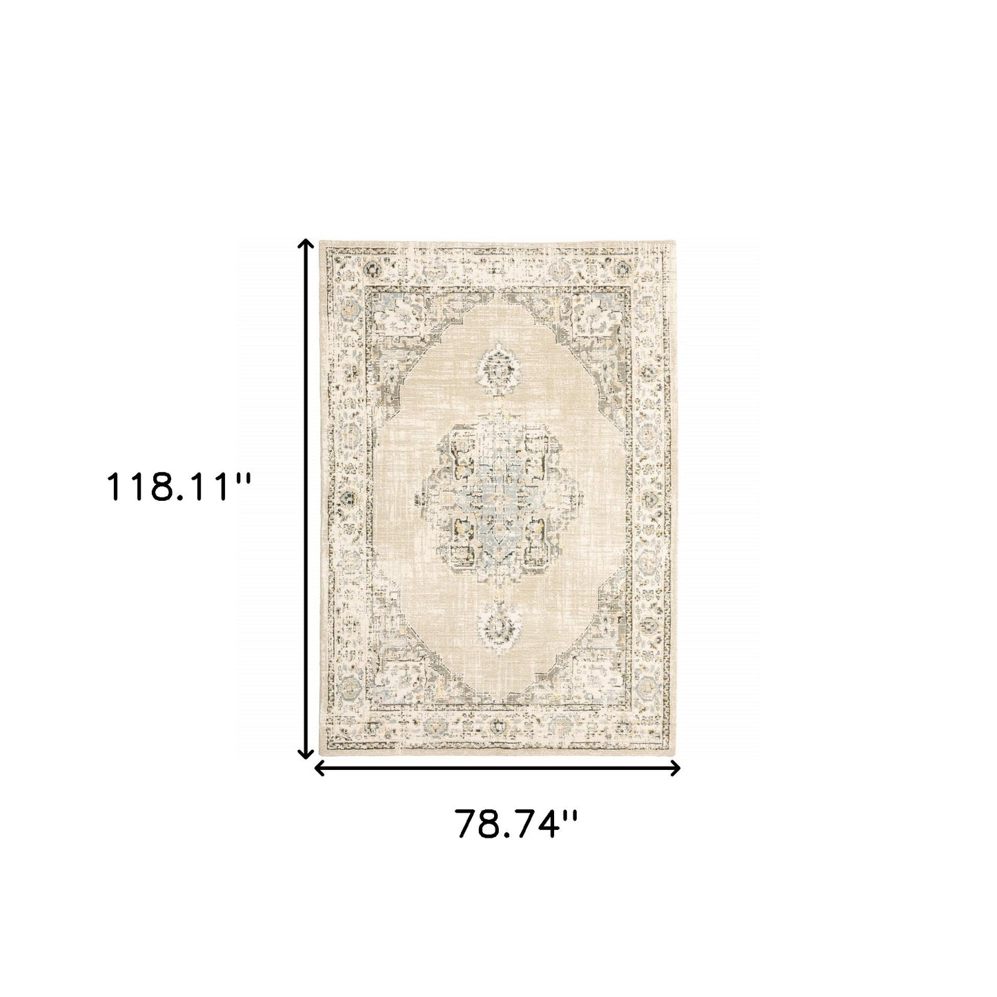 5'X8' Beige And Ivory Center Jewel Area Rug