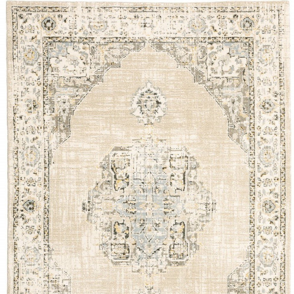 5'X8' Beige And Ivory Center Jewel Area Rug