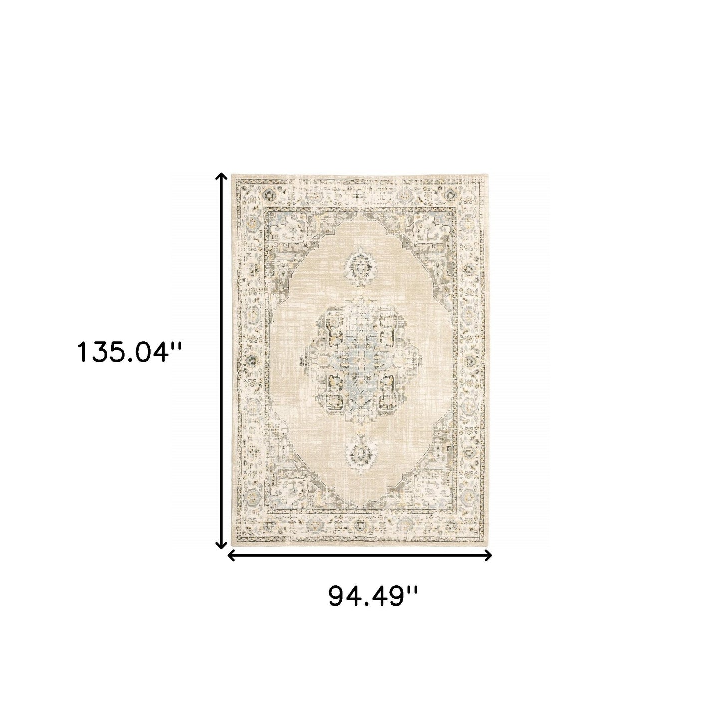 5'X8' Beige And Ivory Center Jewel Area Rug