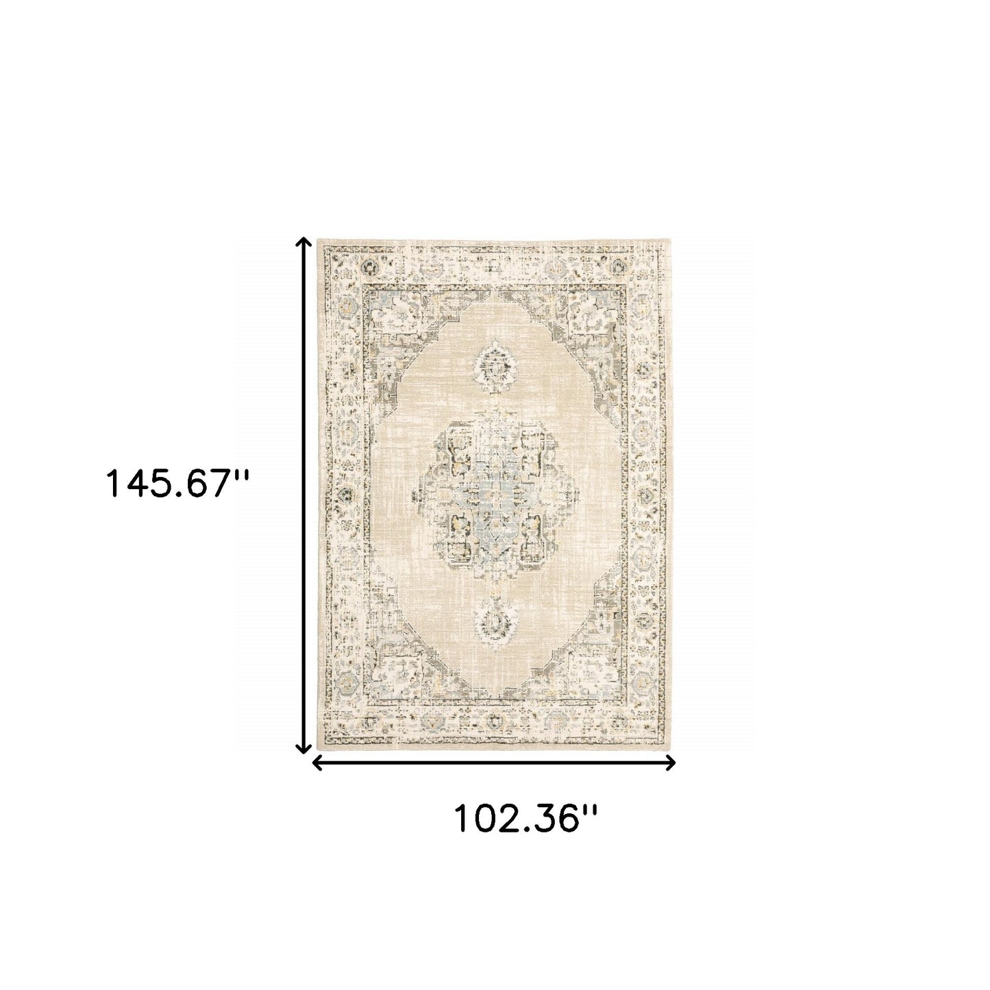 5'X8' Beige And Ivory Center Jewel Area Rug