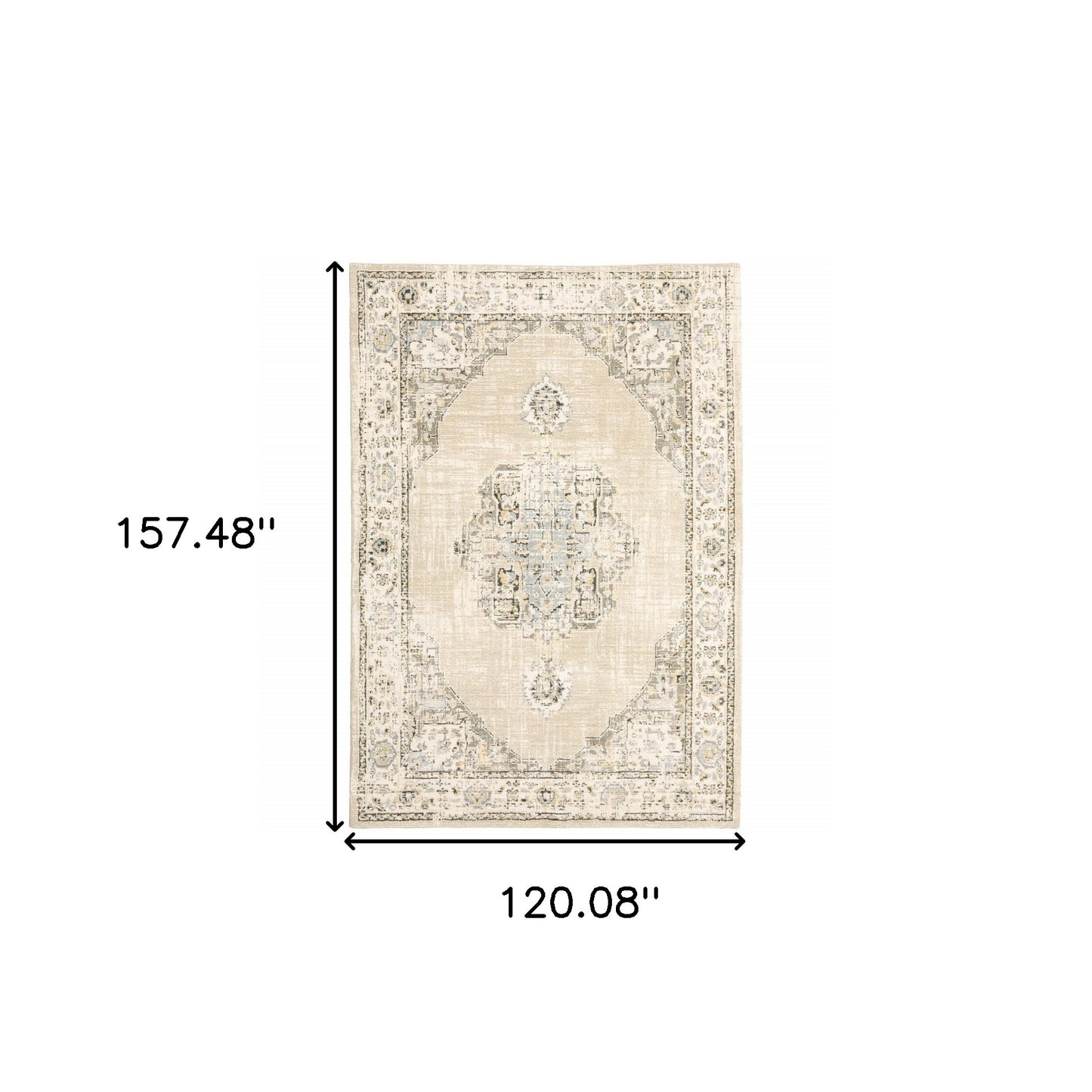5'X8' Beige And Ivory Center Jewel Area Rug