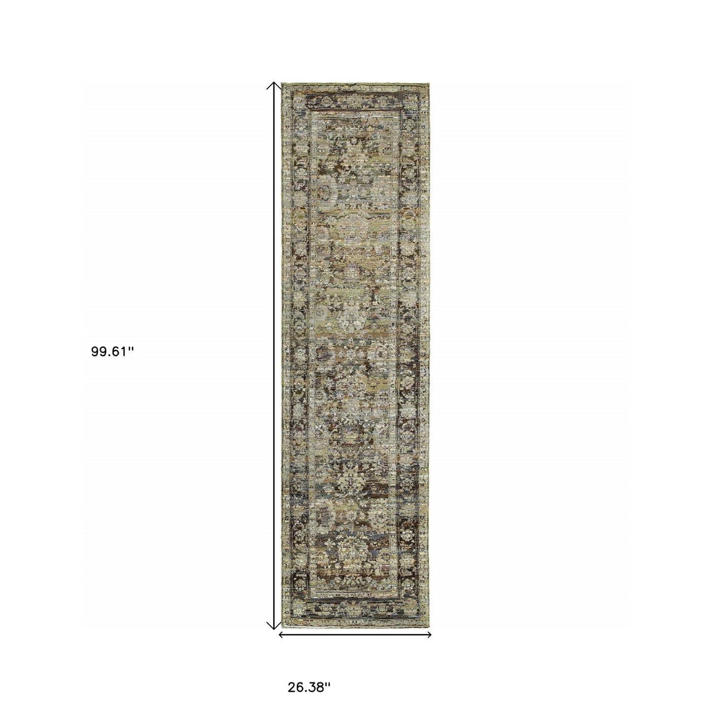 2'X8' Green And Brown Floral Runner Rug