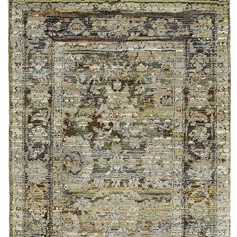 2'X8' Green And Brown Floral Runner Rug