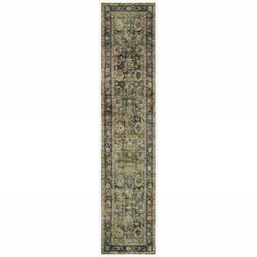 2'X8' Green And Brown Floral Runner Rug