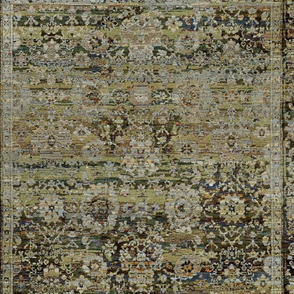 2'X8' Green And Brown Floral Runner Rug