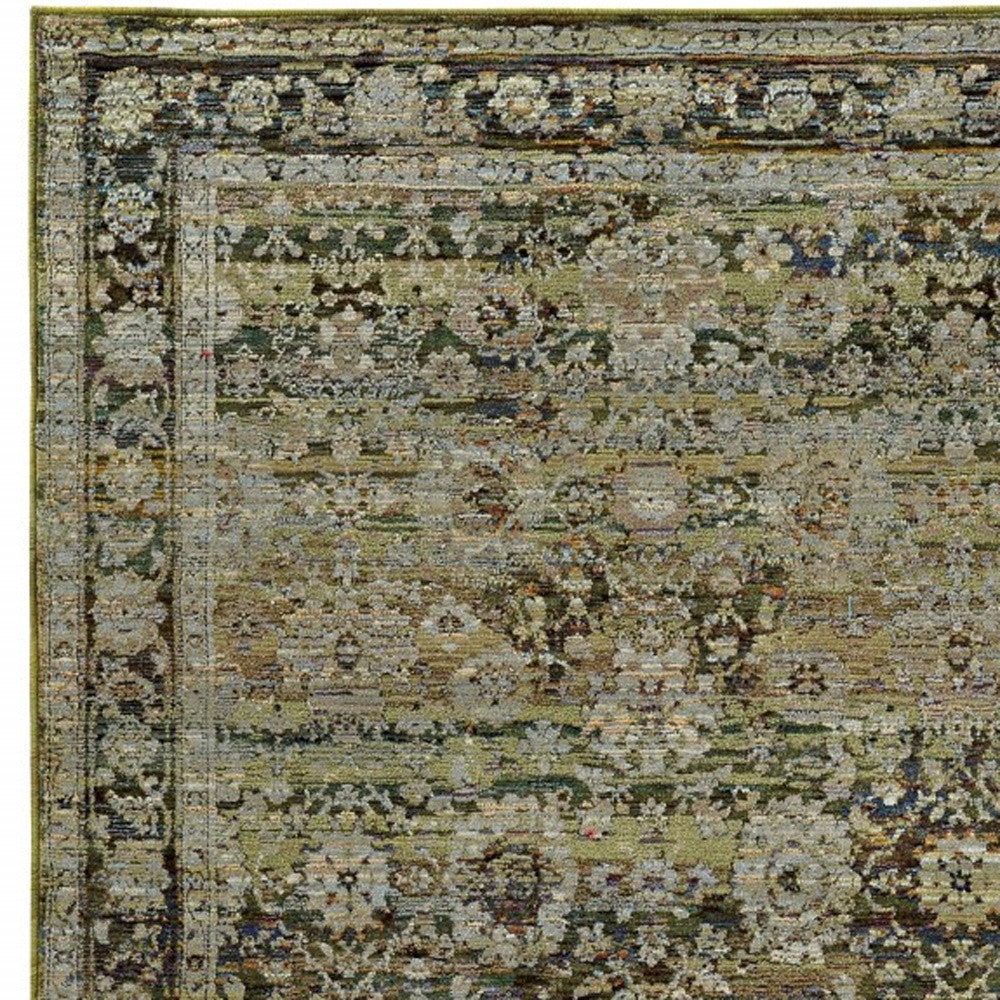 2'X8' Green And Brown Floral Runner Rug