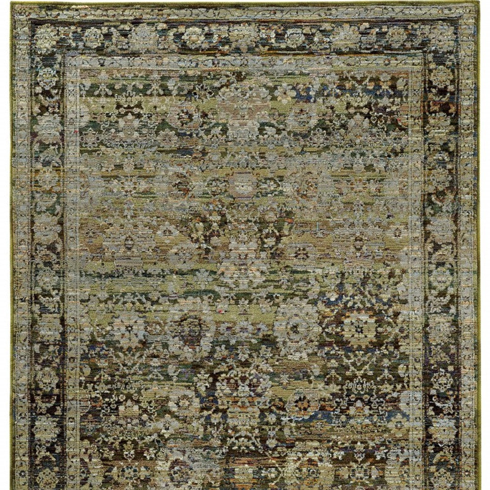 2'X8' Green And Brown Floral Runner Rug