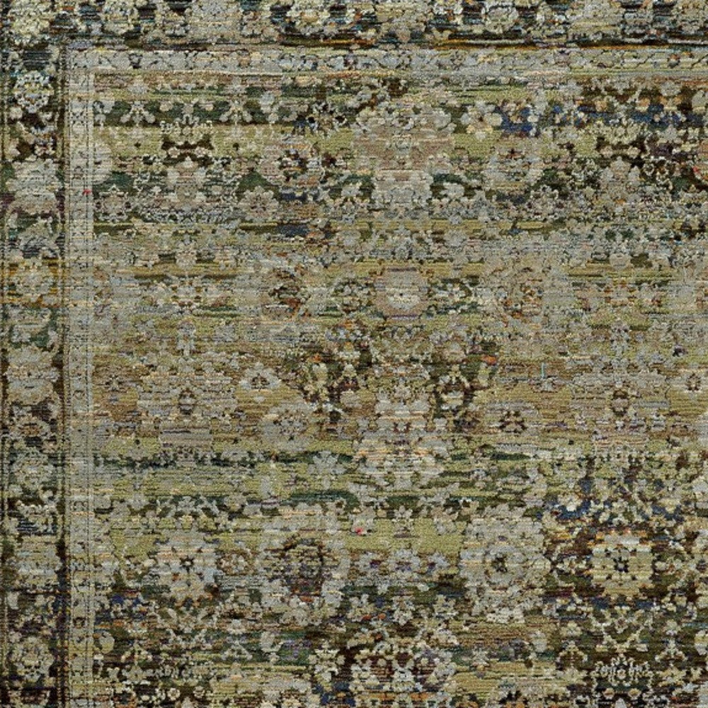 2'X8' Green And Brown Floral Runner Rug