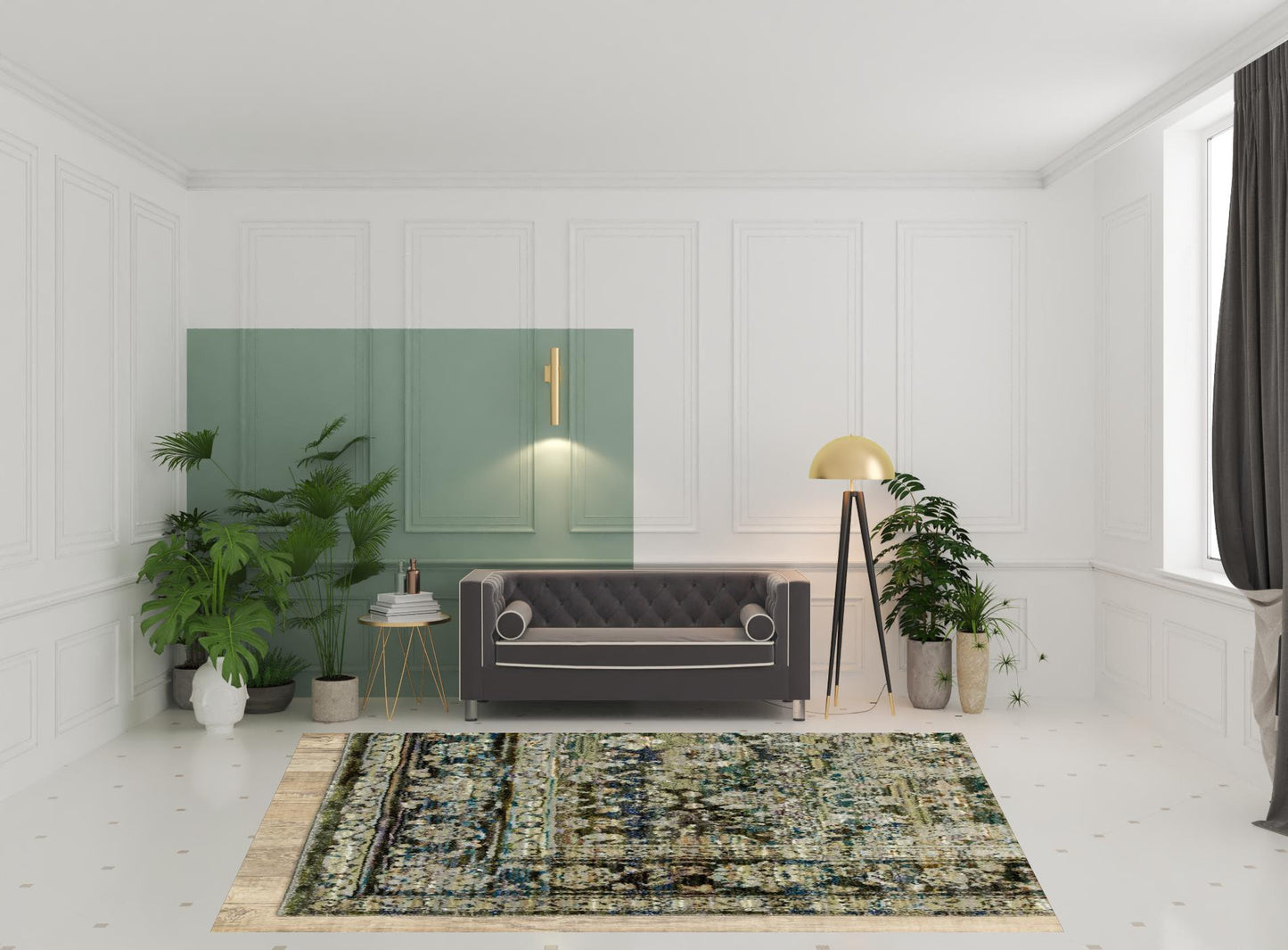 2'X8' Green And Brown Floral Runner Rug