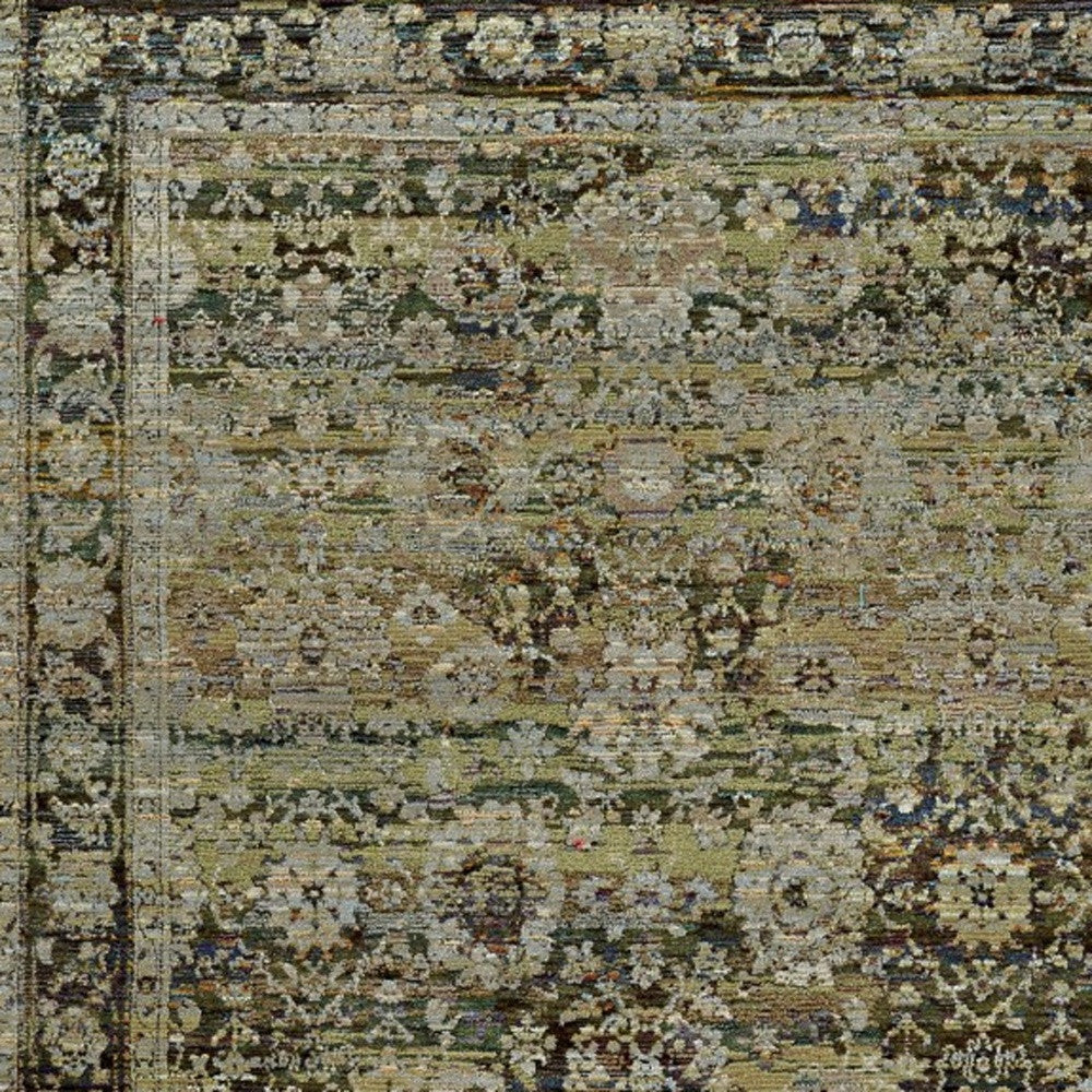 2'X8' Green And Brown Floral Runner Rug