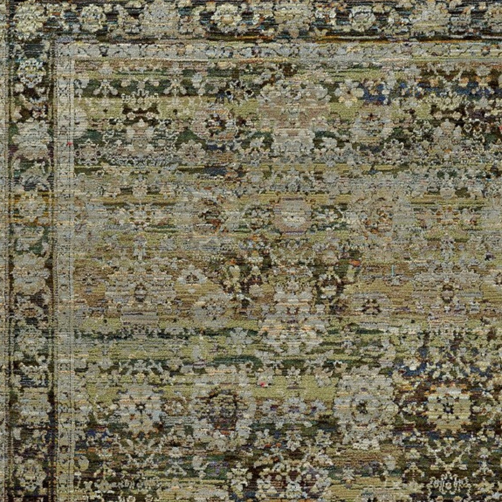 2'X8' Green And Brown Floral Runner Rug
