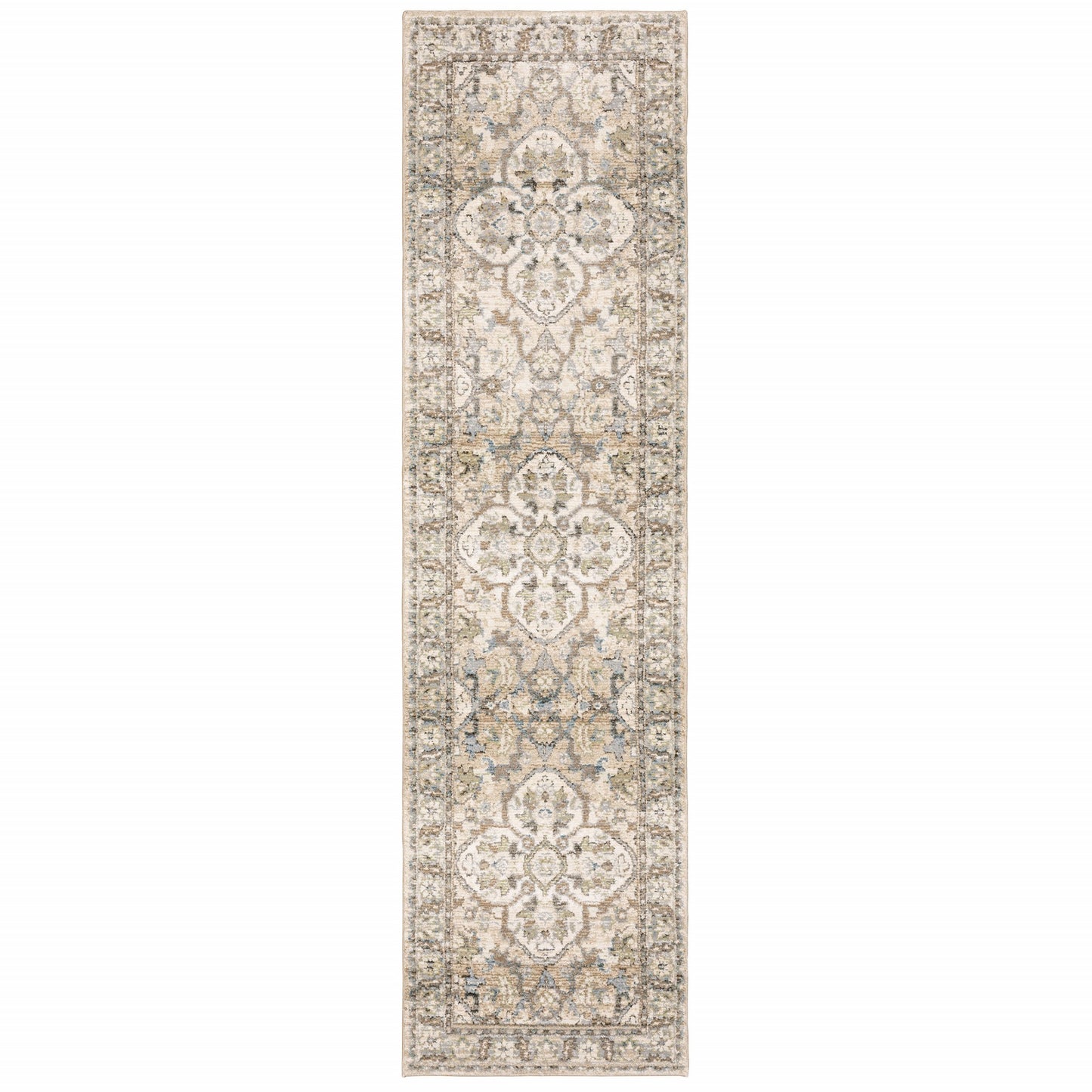 9'X12' Beige And Ivory Medallion Area Rug