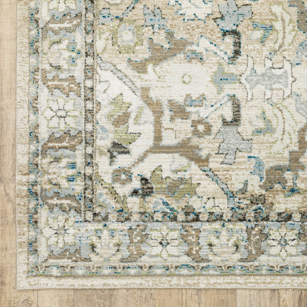 9'X12' Beige And Ivory Medallion Area Rug
