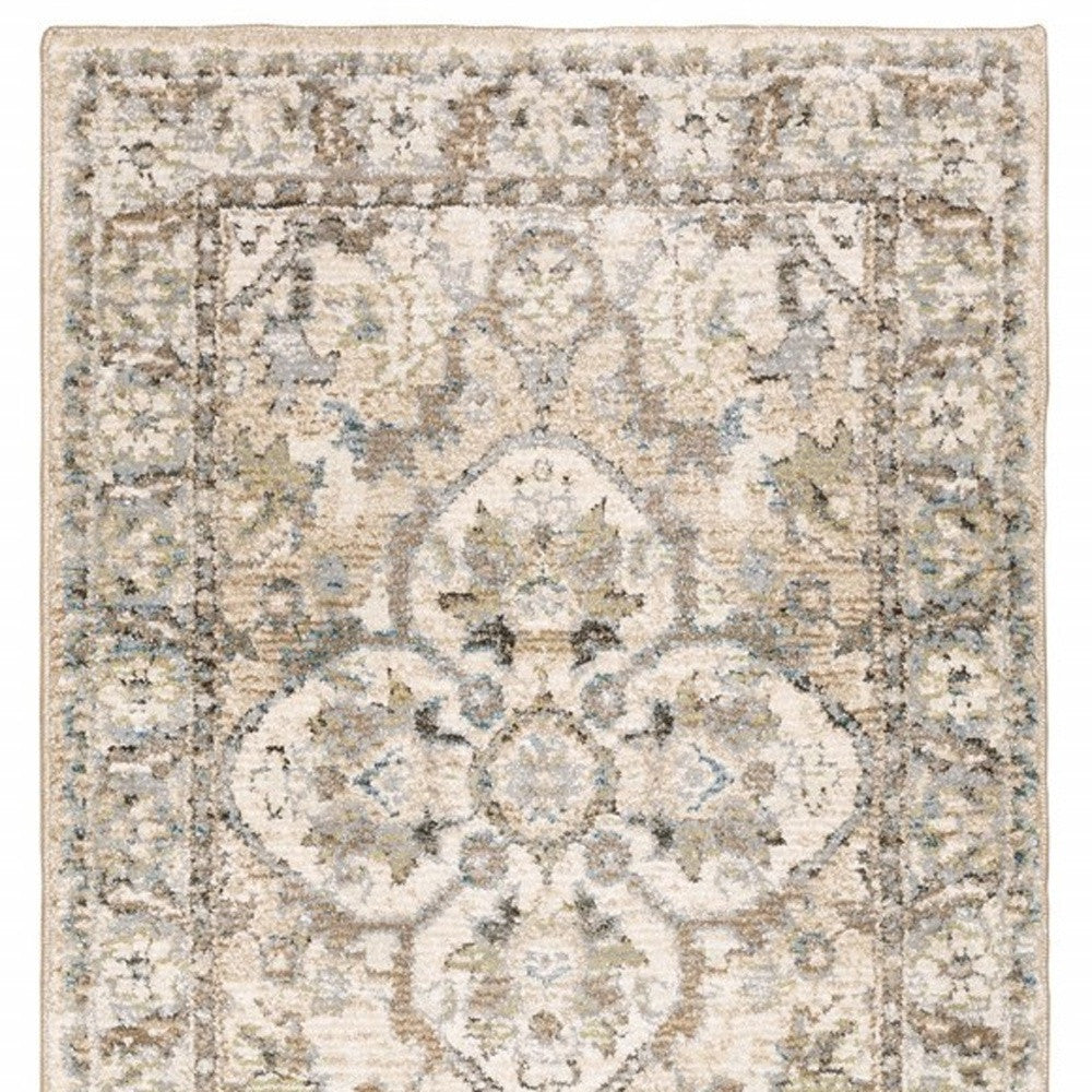 9'X12' Beige And Ivory Medallion Area Rug