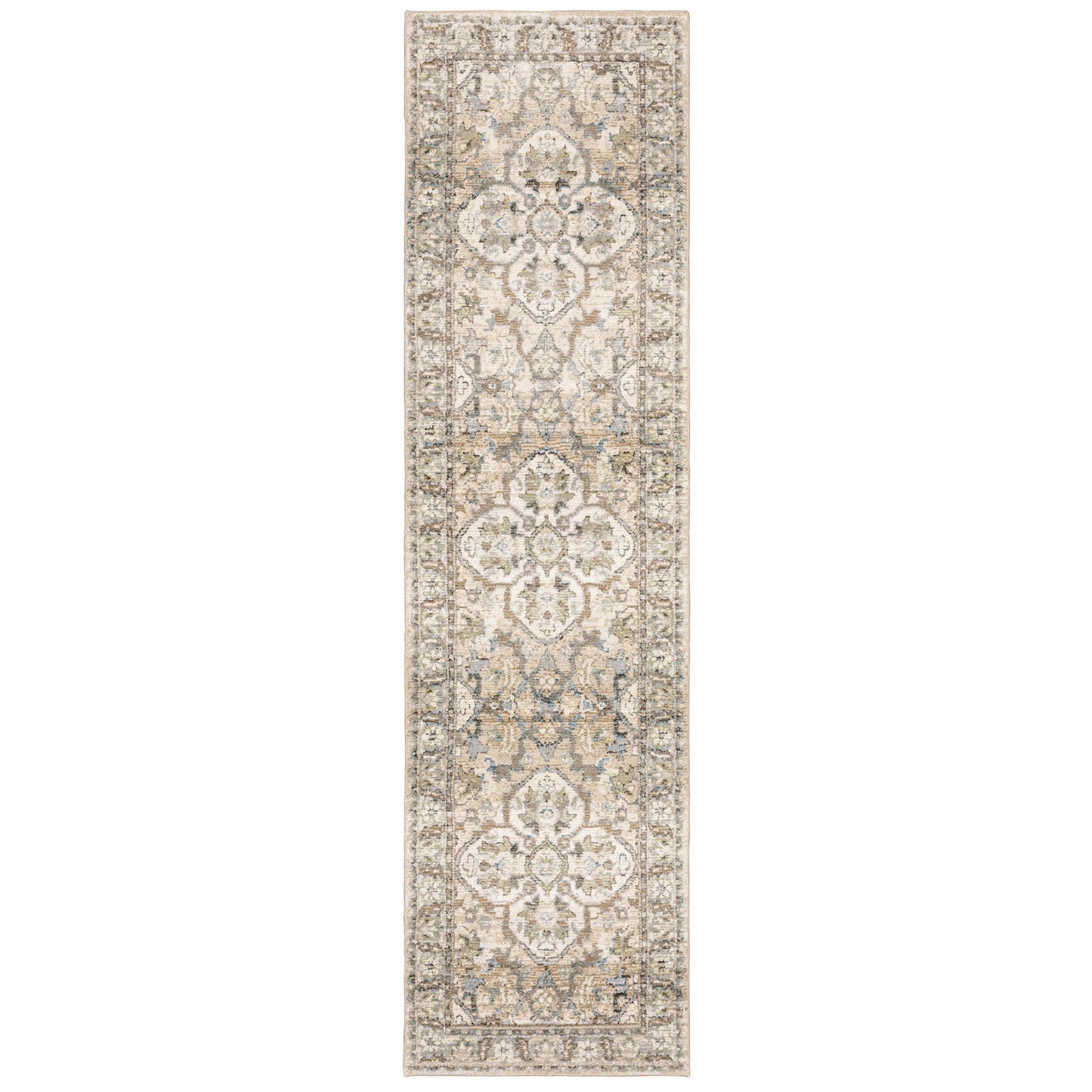 9'X12' Beige And Ivory Medallion Area Rug