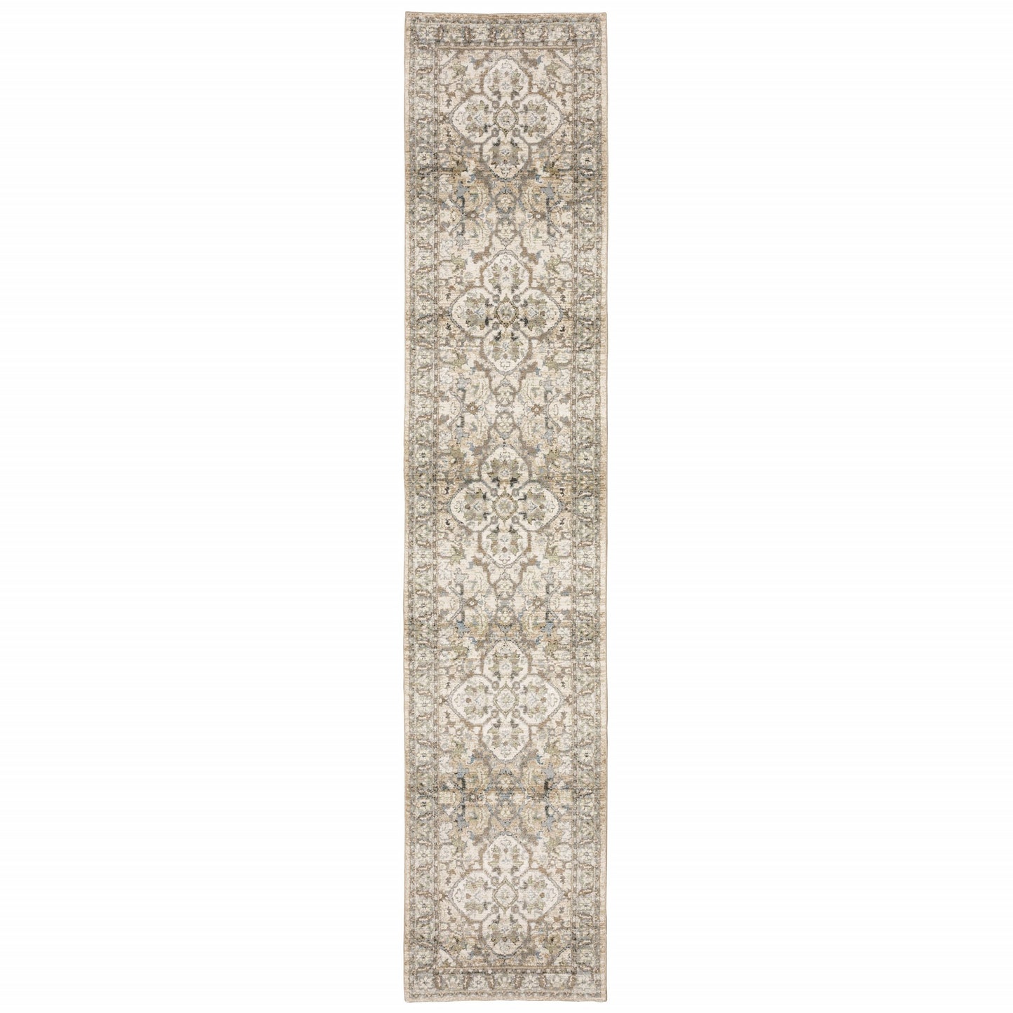9'X12' Beige And Ivory Medallion Area Rug