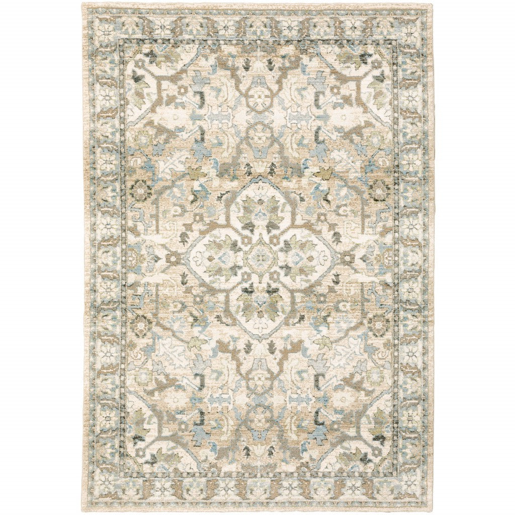 9'X12' Beige And Ivory Medallion Area Rug