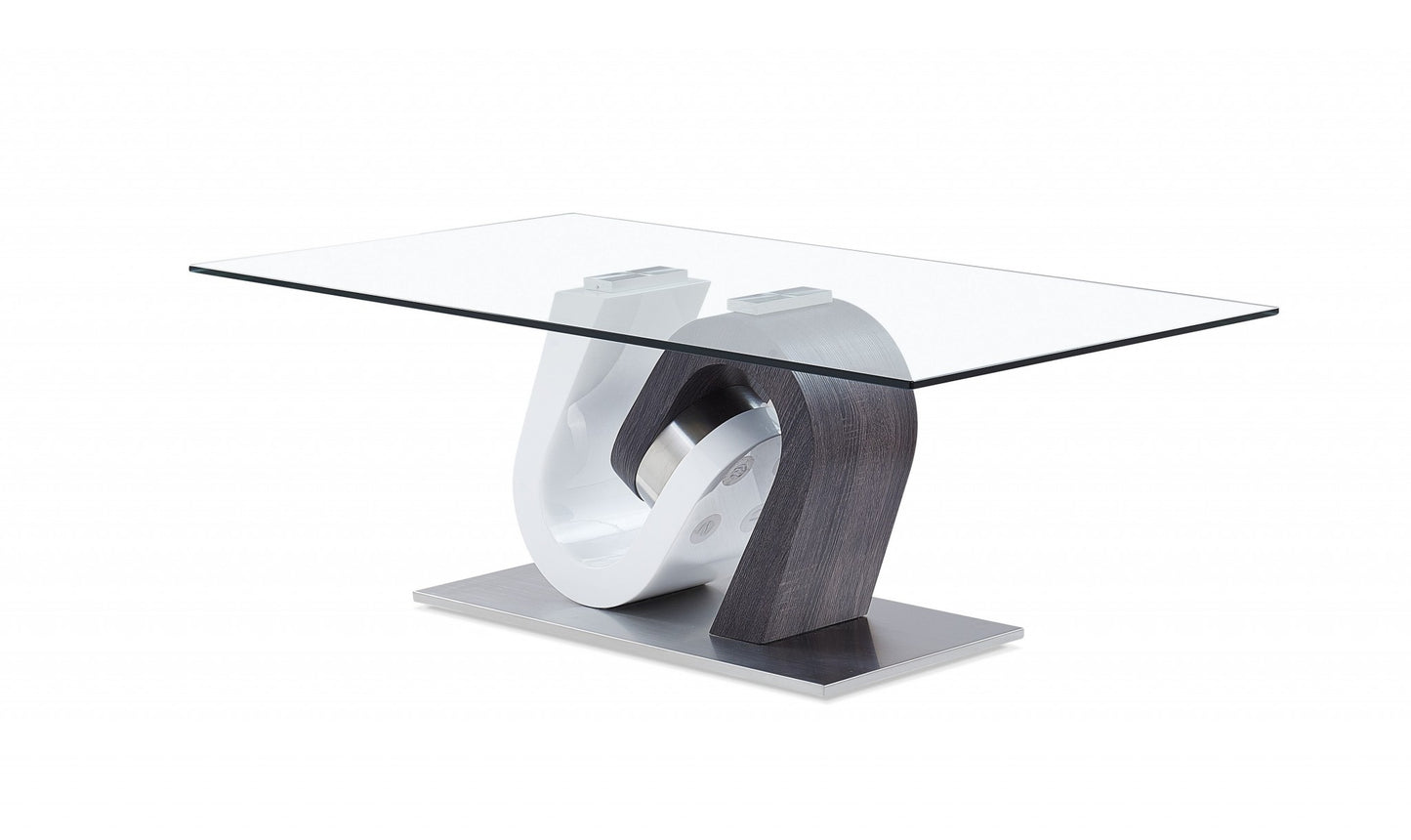 48" Clear and Gray and White Glass Coffee Table