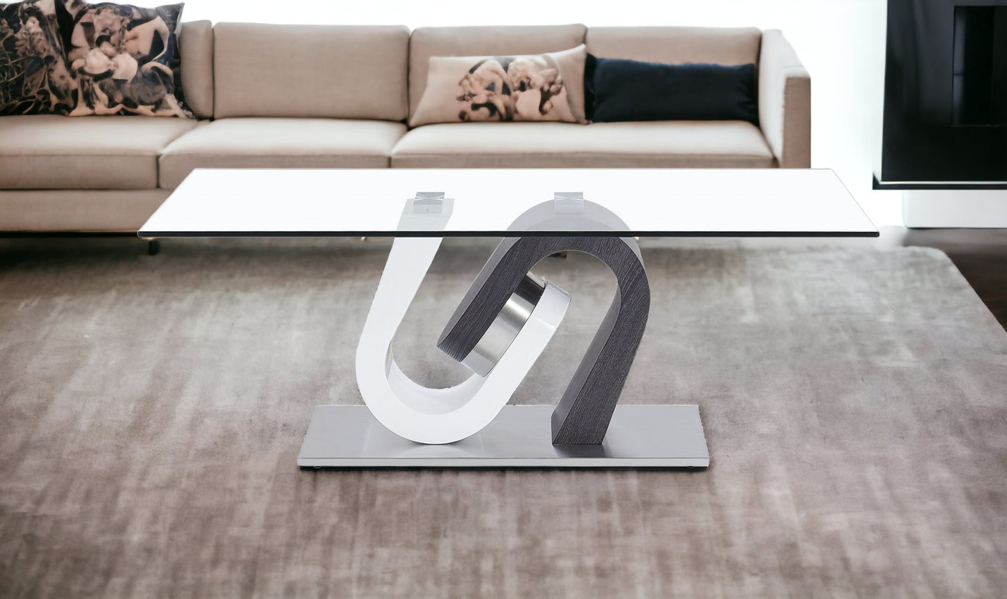 48" Clear and Gray and White Glass Coffee Table