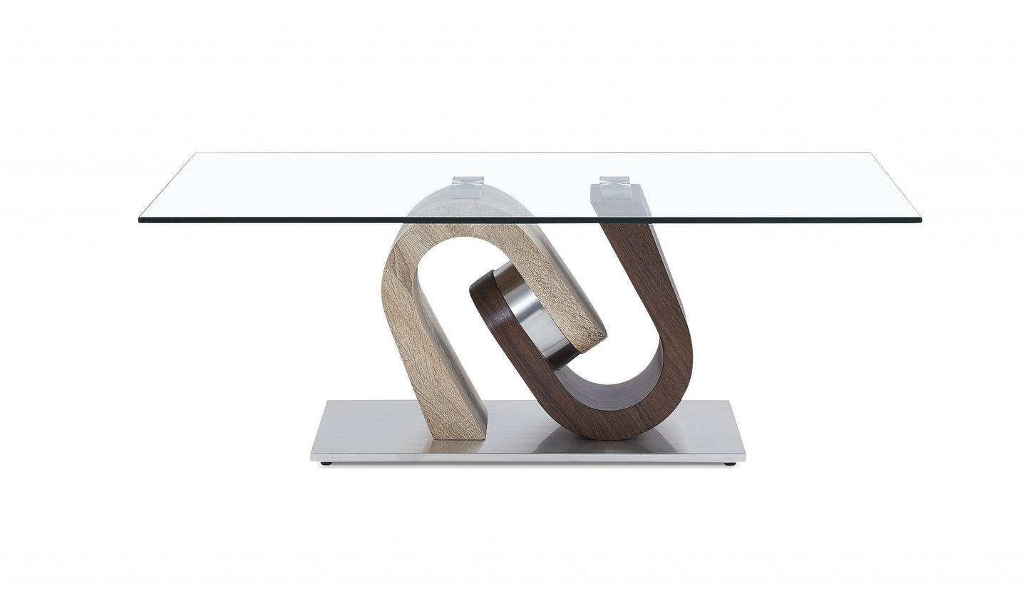 Oak And Walnut Ultra Modern Glass Top Coffee Table