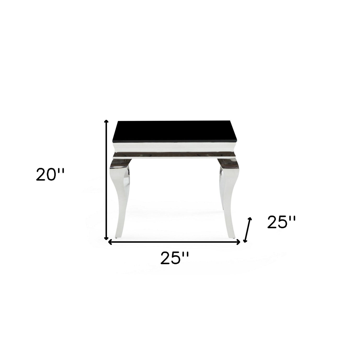 Silver Tone Black Glass Top End Table
