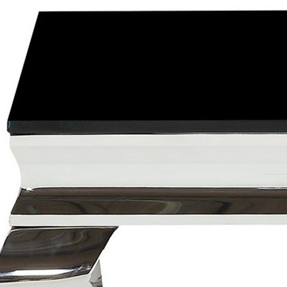 Silver Tone Black Glass Top End Table