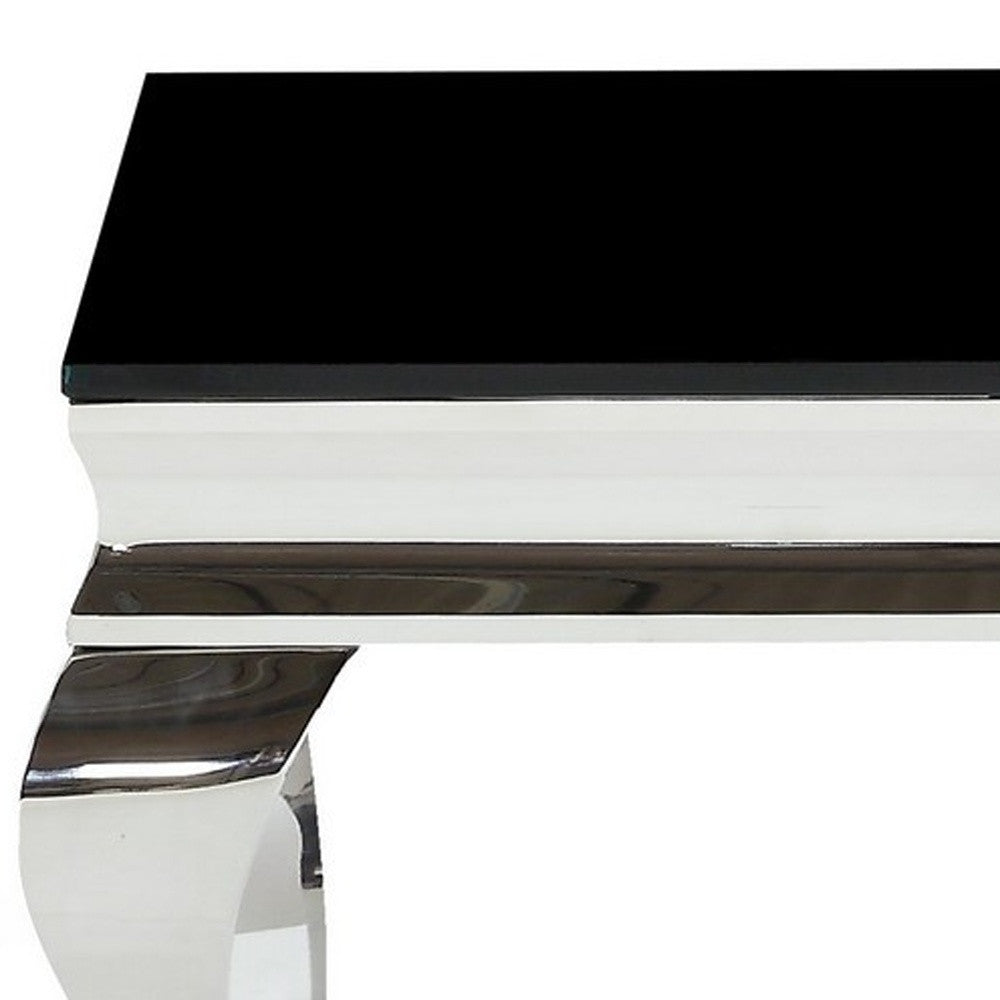 Silver Tone Black Glass Top End Table