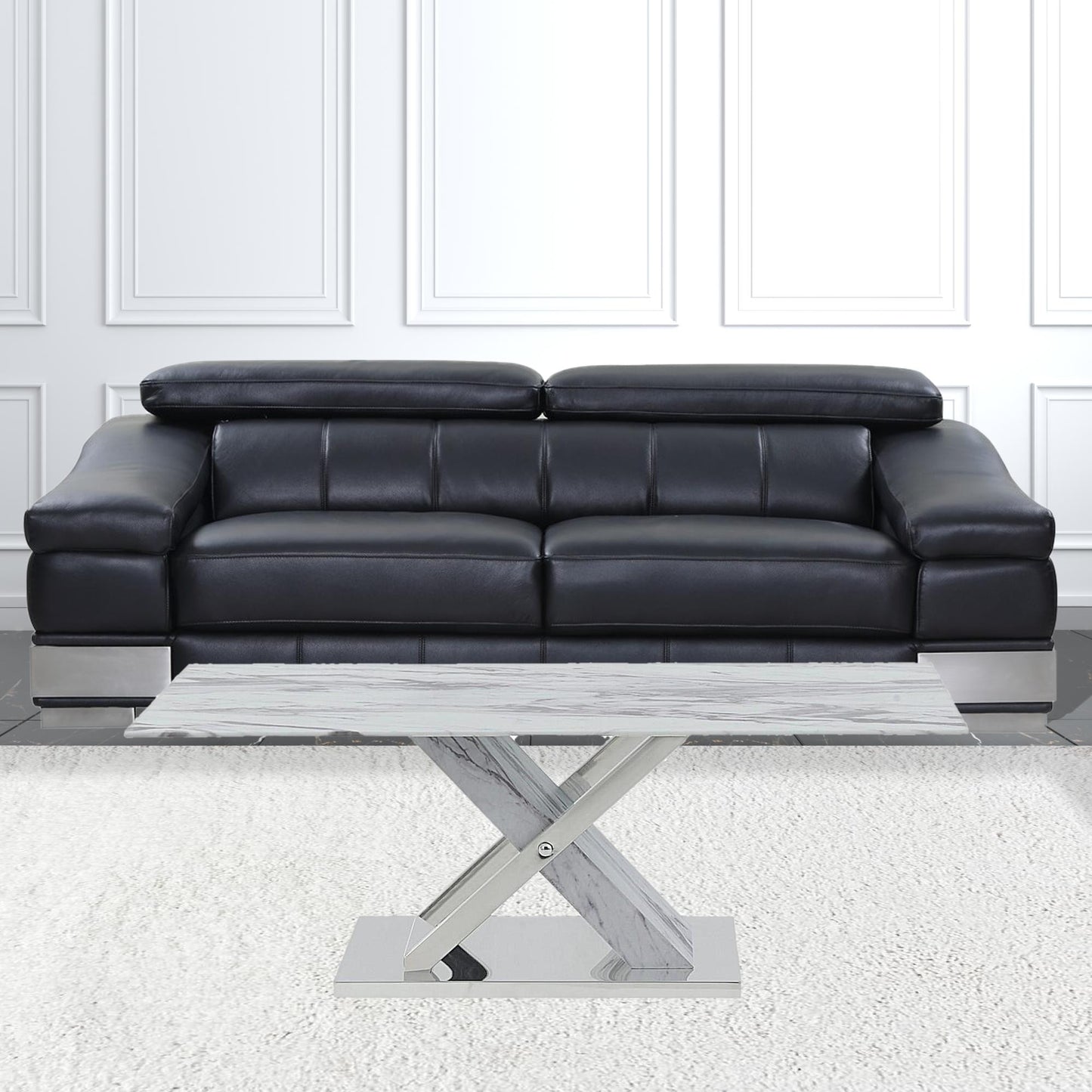 Elegant Marble Glass Top Coffee Table