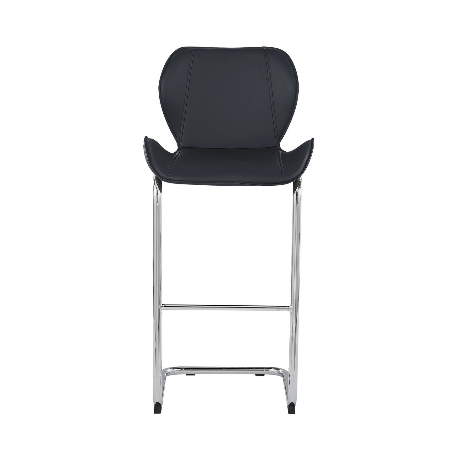 Set of Four 26" Black And Silver Metal Low Back Bar Height Bar Chairs With Footrest