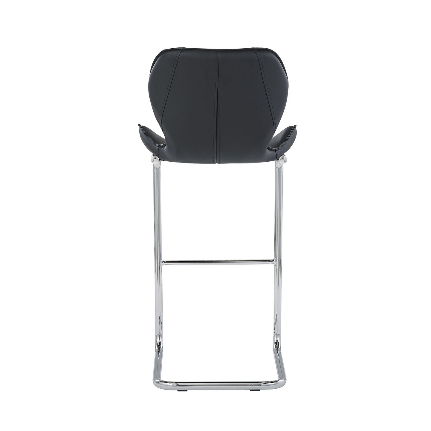 Set of Four 26" Black And Silver Metal Low Back Bar Height Bar Chairs With Footrest