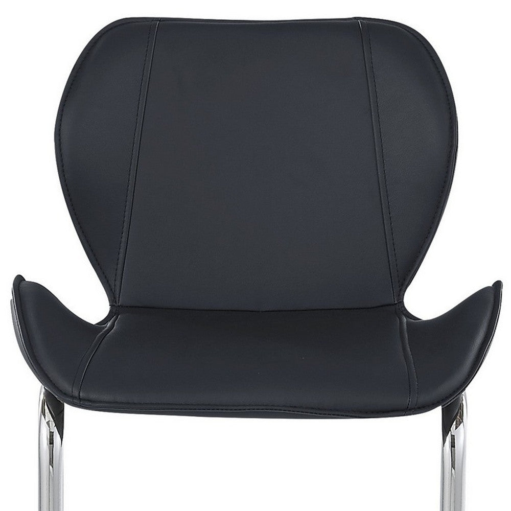Set of Four 26" Black And Silver Metal Low Back Bar Height Bar Chairs With Footrest