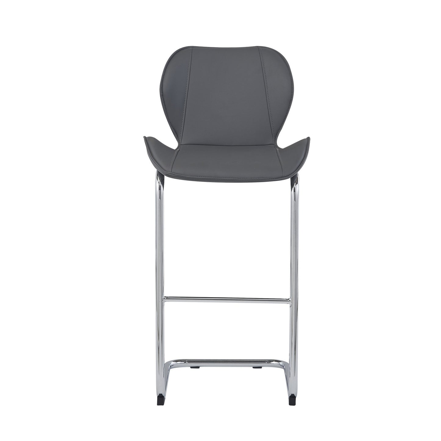Set of Four 26" Gray And Silver Metal Low Back Bar Height Bar Chairs With Footrest