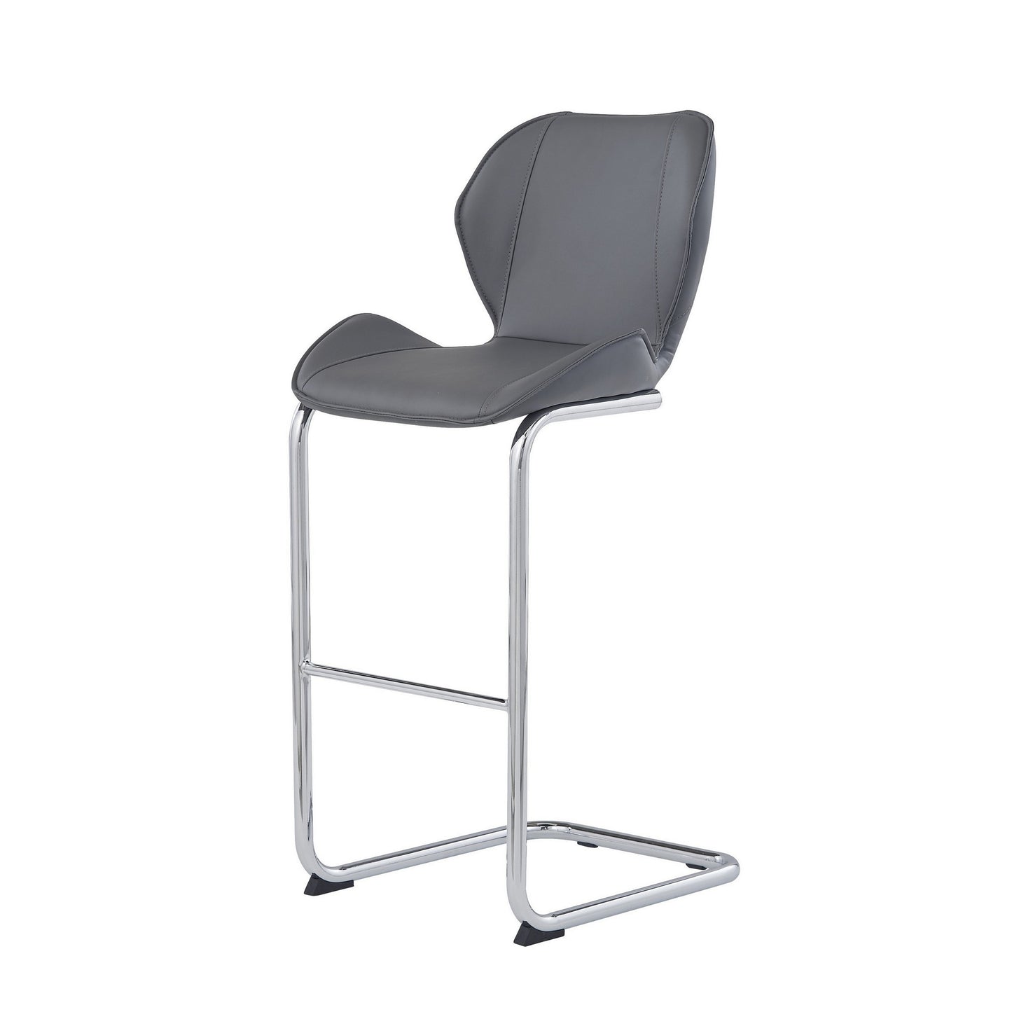 Set of Four 26" Gray And Silver Metal Low Back Bar Height Bar Chairs With Footrest