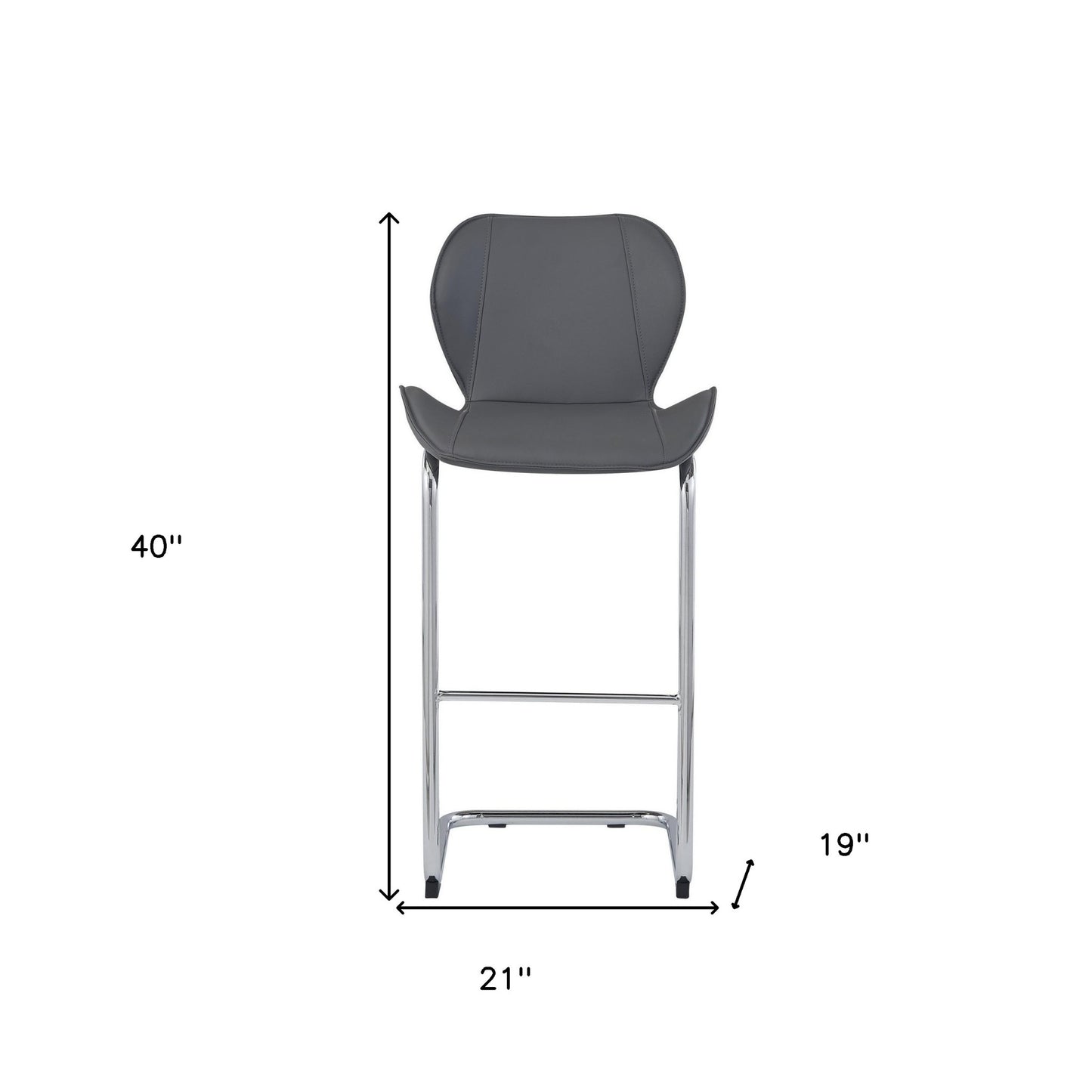 Set of Four 26" Gray And Silver Metal Low Back Bar Height Bar Chairs With Footrest
