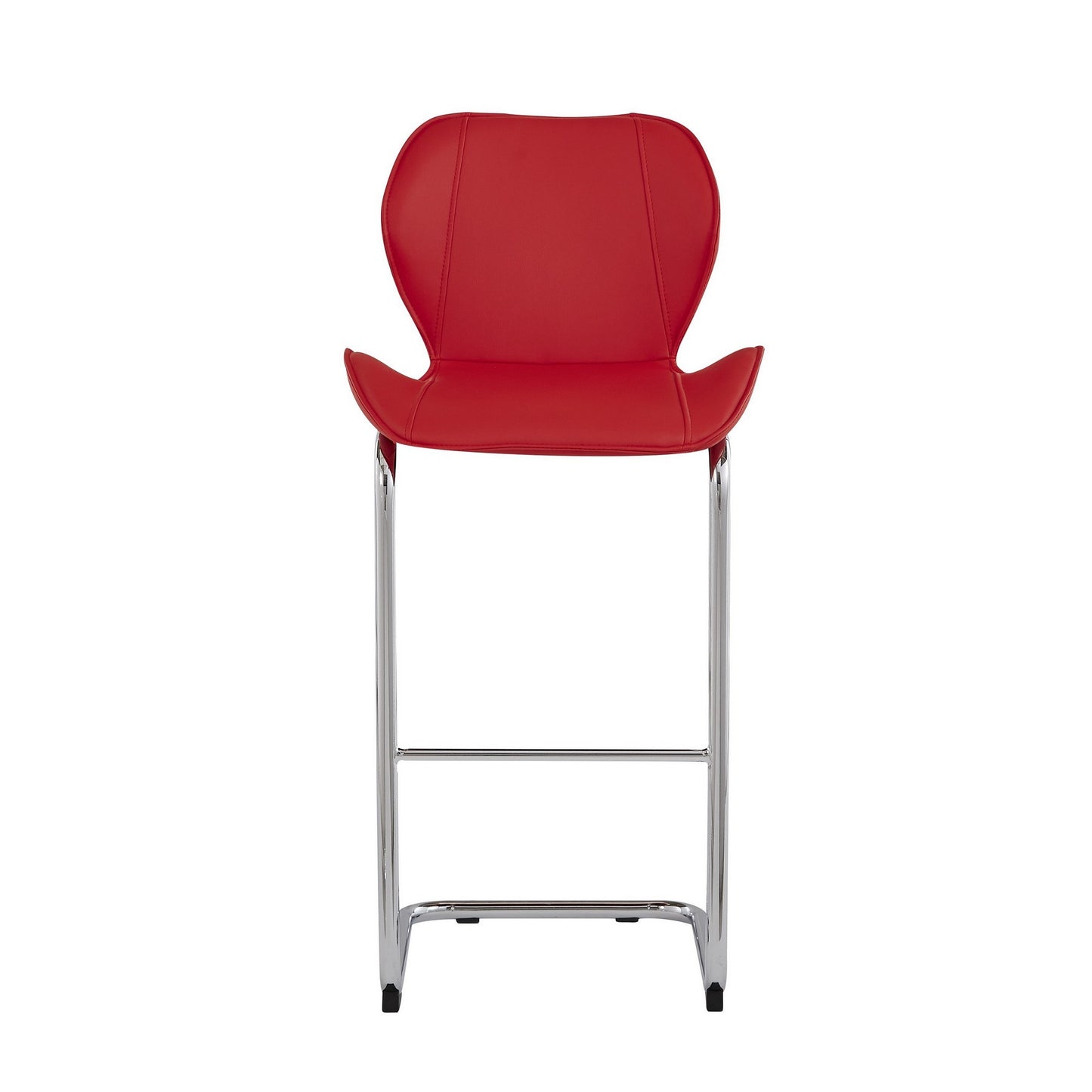 Set of Four 26" Red And Silver Metal Low Back Bar Height Bar Chairs With Footrest