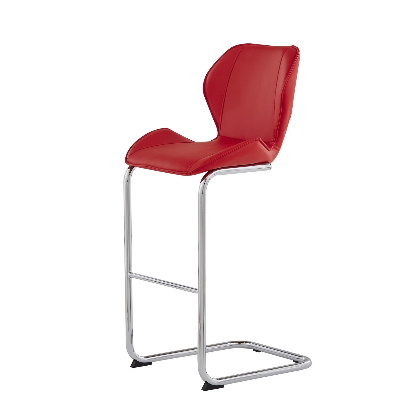 Set of Four 26" Red And Silver Metal Low Back Bar Height Bar Chairs With Footrest