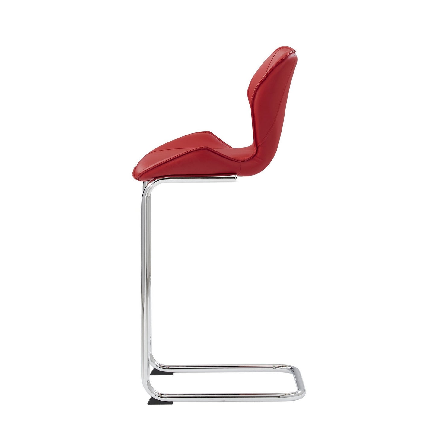 Set of Four 26" Red And Silver Metal Low Back Bar Height Bar Chairs With Footrest