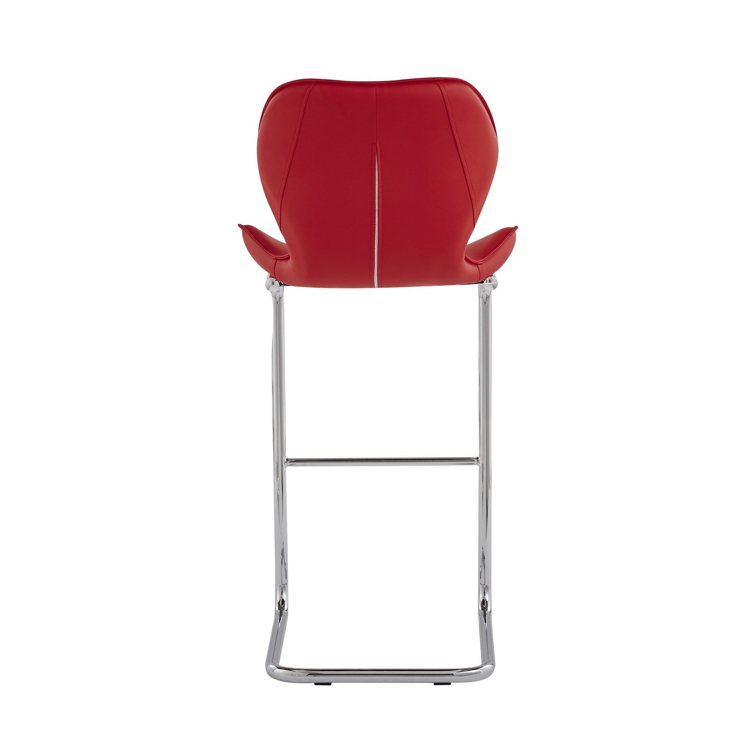 Set of Four 26" Red And Silver Metal Low Back Bar Height Bar Chairs With Footrest