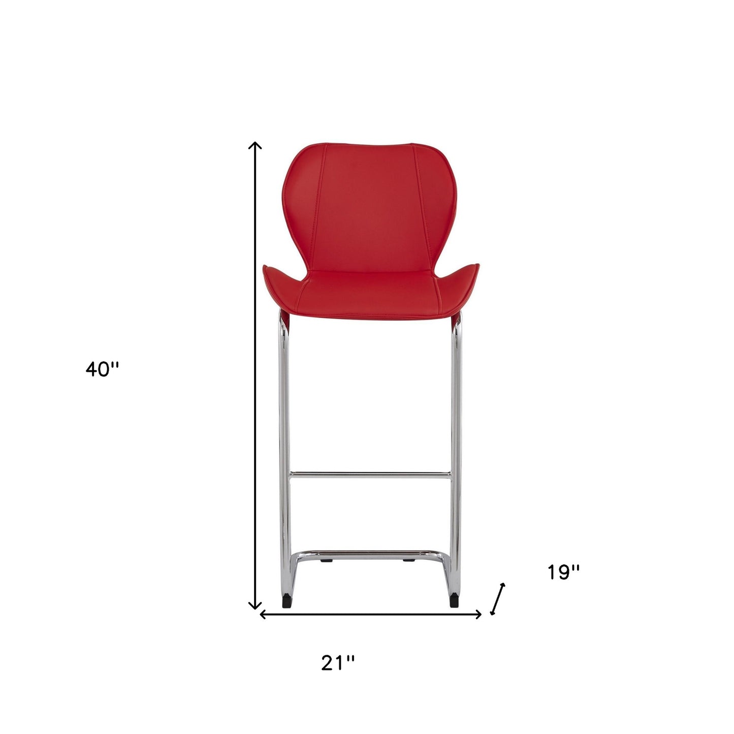 Set of Four 26" Red And Silver Metal Low Back Bar Height Bar Chairs With Footrest