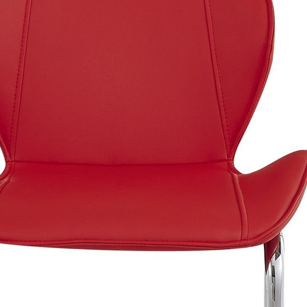 Set of Four 26" Red And Silver Metal Low Back Bar Height Bar Chairs With Footrest