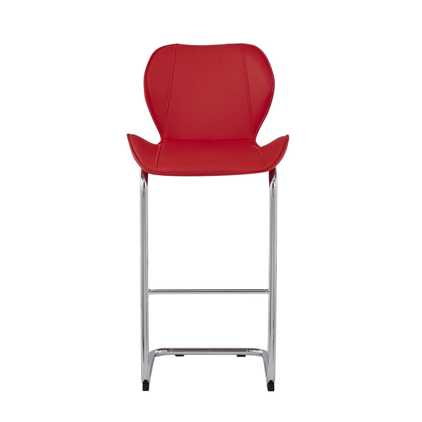 Set of Four 26" Red And Silver Metal Low Back Bar Height Bar Chairs With Footrest